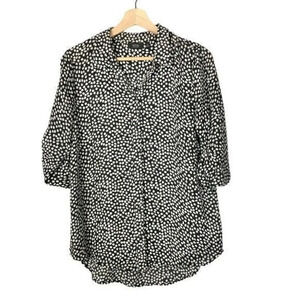Apt. 9 Black & White Dot Printed Long Sleeve Button Down M